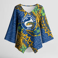 Personalised Parramatta Eels Kimono Sleeve Blouse Polynesian Tribal Pattern With Rugby Eel Mascot Art