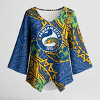 Personalised Parramatta Eels Kimono Sleeve Blouse Polynesian Tribal Pattern With Rugby Eel Mascot Art