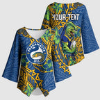 Personalised Parramatta Eels Kimono Sleeve Blouse Polynesian Tribal Pattern With Rugby Eel Mascot Art