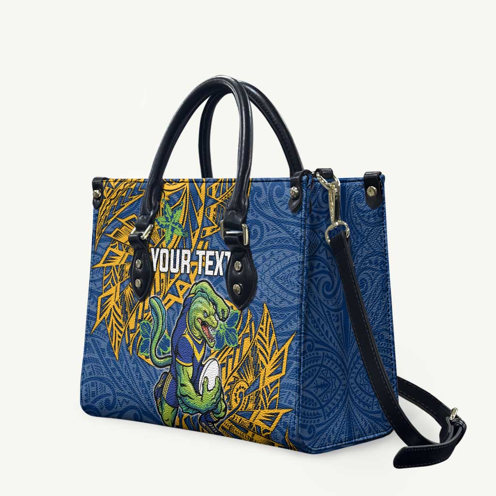 Personalised Parramatta Eels Leather Bag Polynesian Tribal Pattern With Rugby Eel Mascot Art