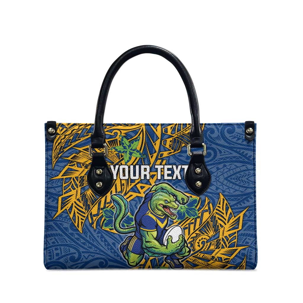 Personalised Parramatta Eels Leather Bag Polynesian Tribal Pattern With Rugby Eel Mascot Art