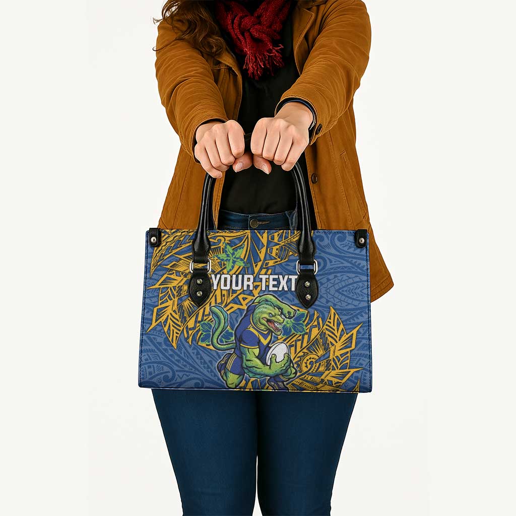 Personalised Parramatta Eels Leather Bag Polynesian Tribal Pattern With Rugby Eel Mascot Art