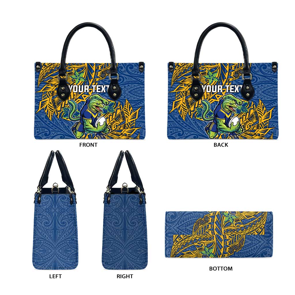 Personalised Parramatta Eels Leather Bag Polynesian Tribal Pattern With Rugby Eel Mascot Art