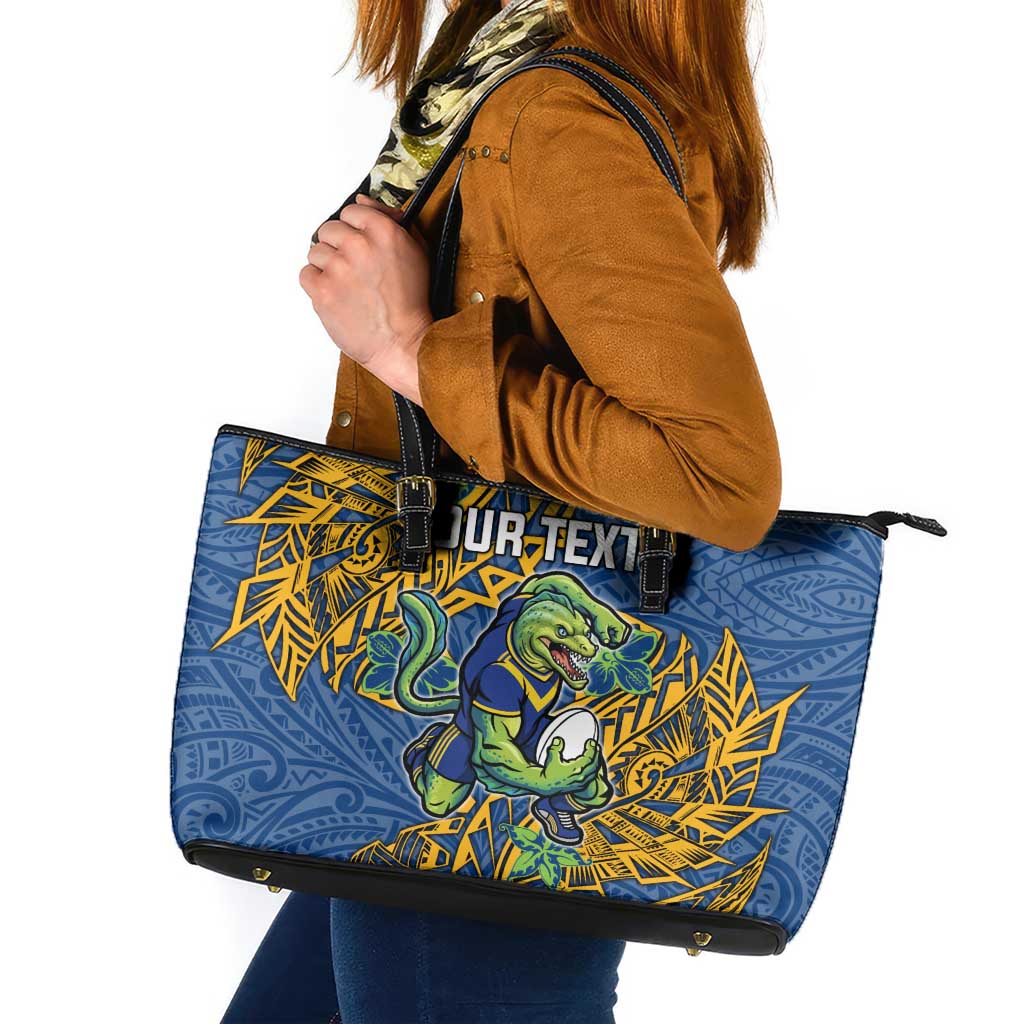 Personalised Parramatta Eels Leather Tote Bag Polynesian Tribal Pattern With Rugby Eel Mascot Art