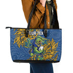 Personalised Parramatta Eels Leather Tote Bag Polynesian Tribal Pattern With Rugby Eel Mascot Art