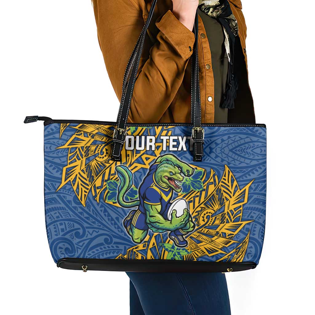 Personalised Parramatta Eels Leather Tote Bag Polynesian Tribal Pattern With Rugby Eel Mascot Art