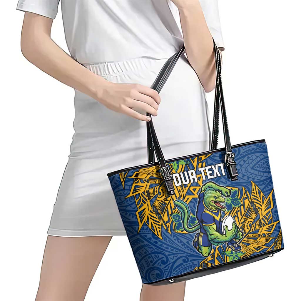 Personalised Parramatta Eels Leather Tote Bag Polynesian Tribal Pattern With Rugby Eel Mascot Art