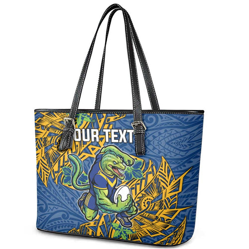 Personalised Parramatta Eels Leather Tote Bag Polynesian Tribal Pattern With Rugby Eel Mascot Art