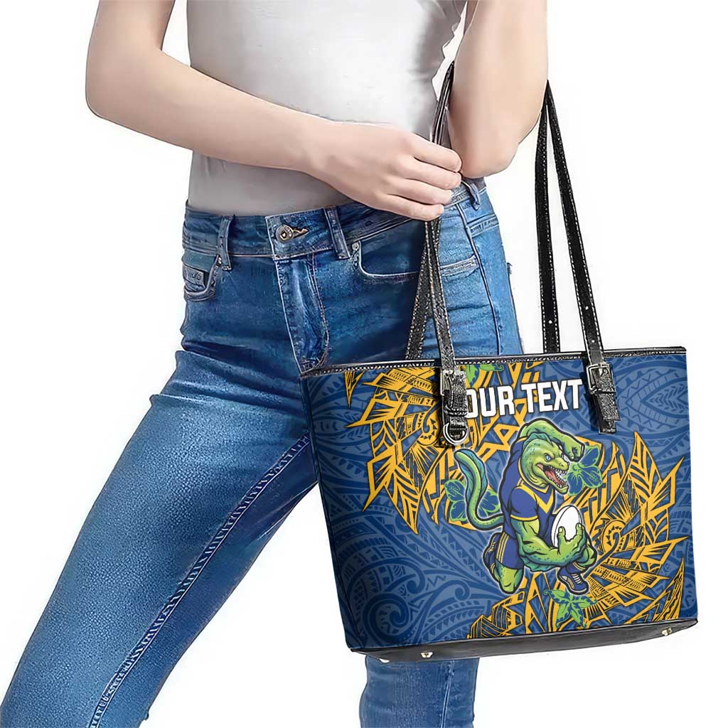 Personalised Parramatta Eels Leather Tote Bag Polynesian Tribal Pattern With Rugby Eel Mascot Art