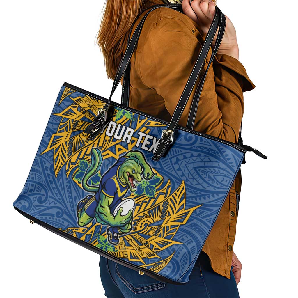 Personalised Parramatta Eels Leather Tote Bag Polynesian Tribal Pattern With Rugby Eel Mascot Art