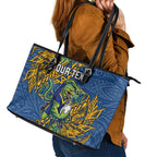 Personalised Parramatta Eels Leather Tote Bag Polynesian Tribal Pattern With Rugby Eel Mascot Art