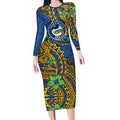 Personalised Parramatta Eels Long Sleeve Bodycon Dress Polynesian Tribal Pattern With Rugby Eel Mascot Art