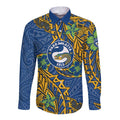 Personalised Parramatta Eels Long Sleeve Button Shirt Polynesian Tribal Pattern With Rugby Eel Mascot Art