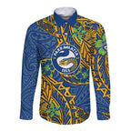 Personalised Parramatta Eels Long Sleeve Button Shirt Polynesian Tribal Pattern With Rugby Eel Mascot Art