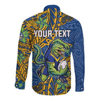 Personalised Parramatta Eels Long Sleeve Button Shirt Polynesian Tribal Pattern With Rugby Eel Mascot Art