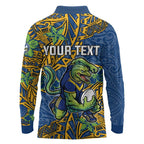 Personalised Parramatta Eels Long Sleeve Polo Shirt Polynesian Tribal Pattern With Rugby Eel Mascot Art