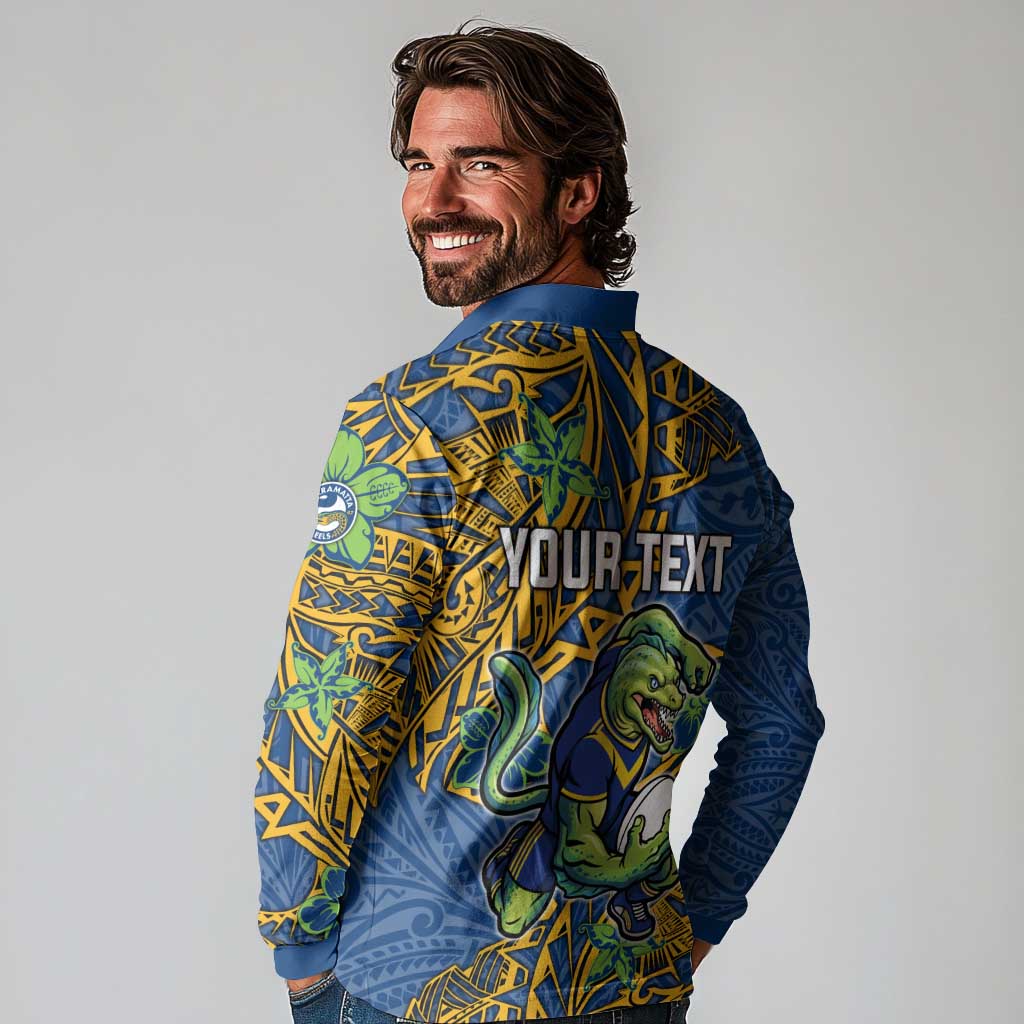 Personalised Parramatta Eels Long Sleeve Polo Shirt Polynesian Tribal Pattern With Rugby Eel Mascot Art