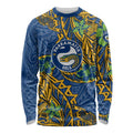 Personalised Parramatta Eels Long Sleeve Shirt Polynesian Tribal Pattern With Rugby Eel Mascot Art