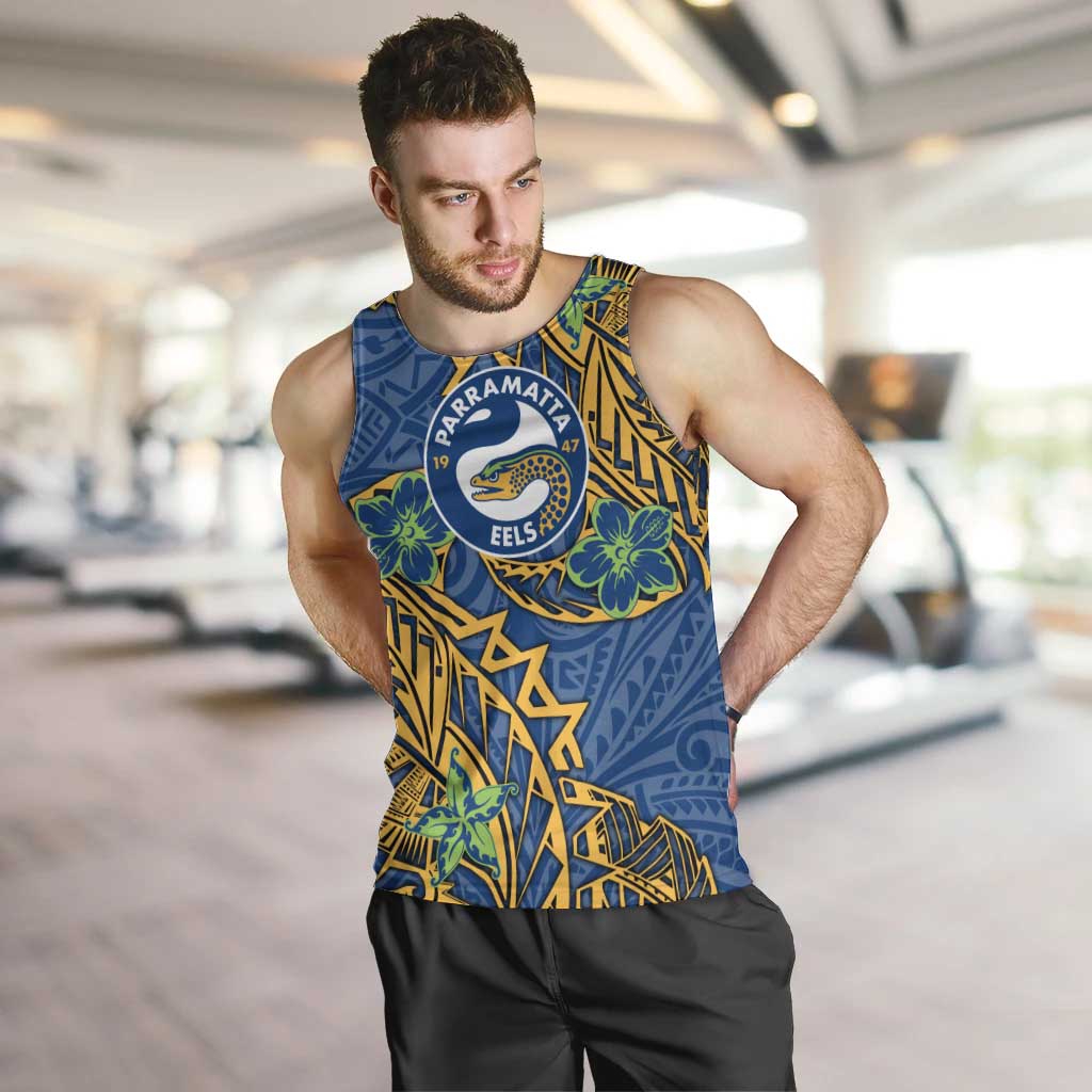 Personalised Parramatta Eels Men Tank Top Polynesian Tribal Pattern With Rugby Eel Mascot Art