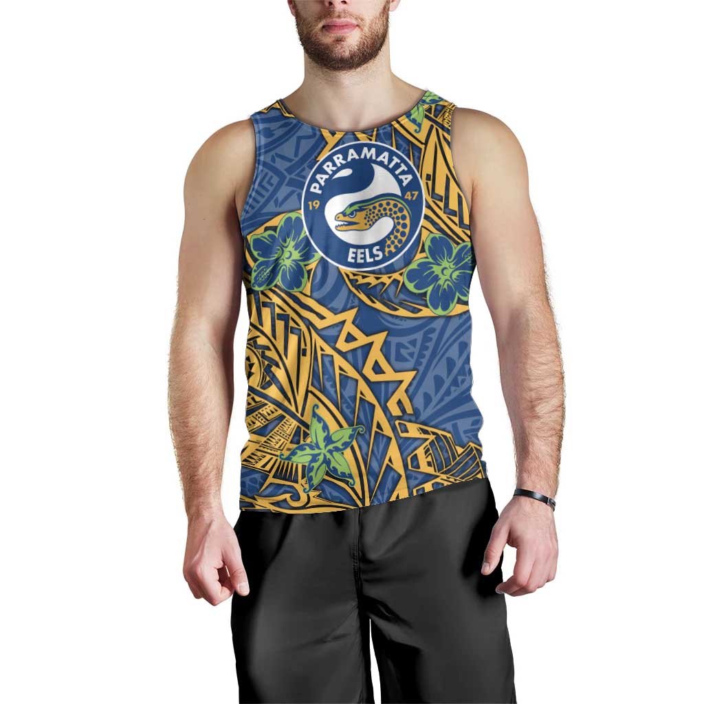 Personalised Parramatta Eels Men Tank Top Polynesian Tribal Pattern With Rugby Eel Mascot Art