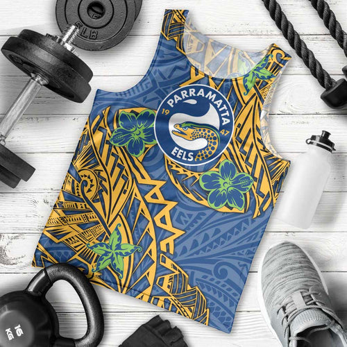Personalised Parramatta Eels Men Tank Top Polynesian Tribal Pattern With Rugby Eel Mascot Art