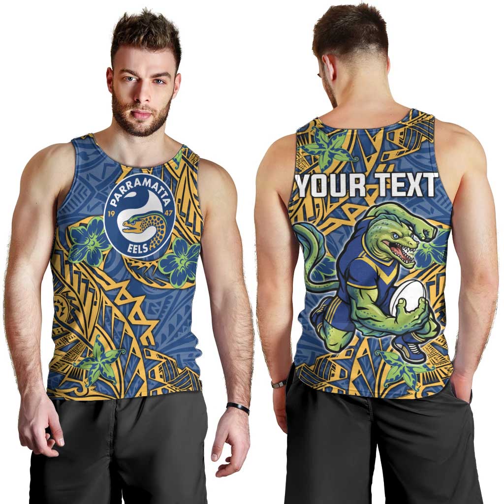 Personalised Parramatta Eels Men Tank Top Polynesian Tribal Pattern With Rugby Eel Mascot Art