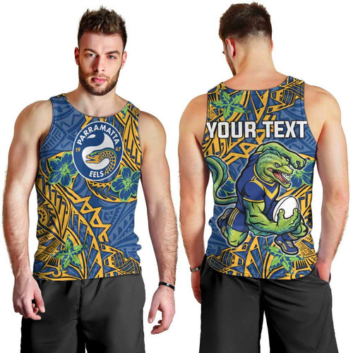 Personalised Parramatta Eels Men Tank Top Polynesian Tribal Pattern With Rugby Eel Mascot Art