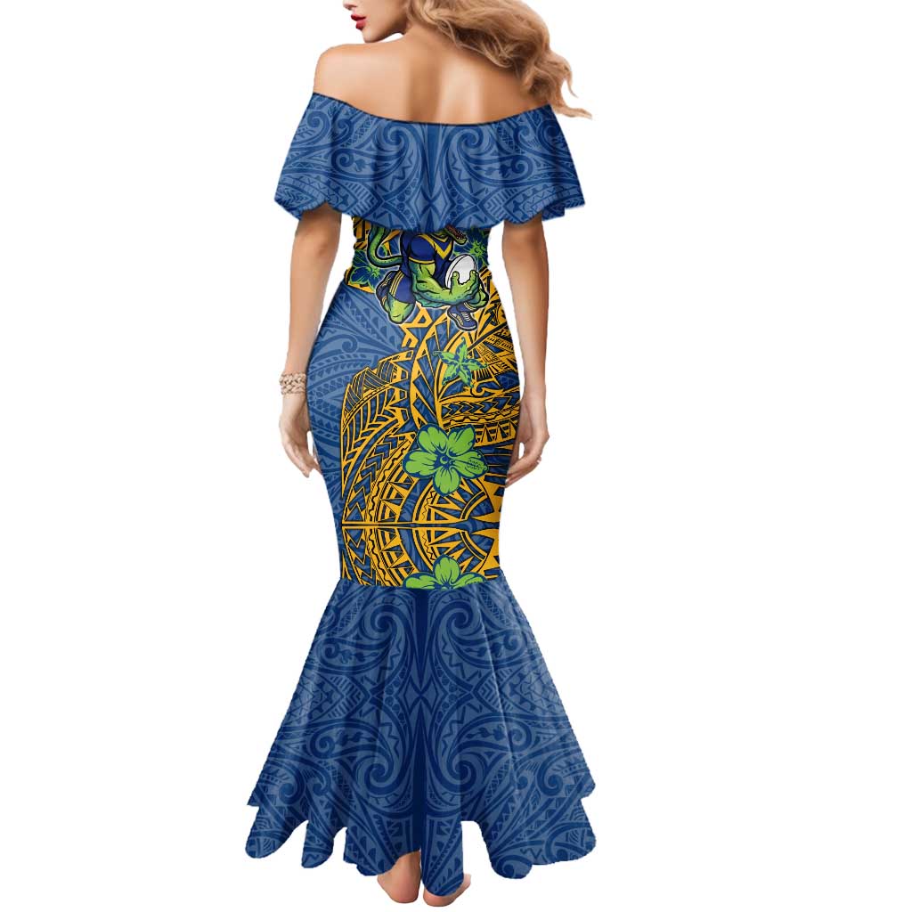 Personalised Parramatta Eels Mermaid Dress Polynesian Tribal Pattern With Rugby Eel Mascot Art