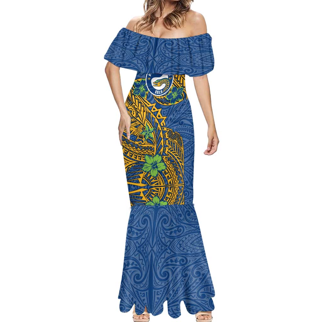 Personalised Parramatta Eels Mermaid Dress Polynesian Tribal Pattern With Rugby Eel Mascot Art