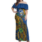 Personalised Parramatta Eels Off Shoulder Maxi Dress Polynesian Tribal Pattern With Rugby Eel Mascot Art