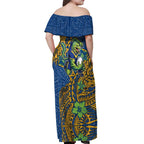 Personalised Parramatta Eels Off Shoulder Maxi Dress Polynesian Tribal Pattern With Rugby Eel Mascot Art
