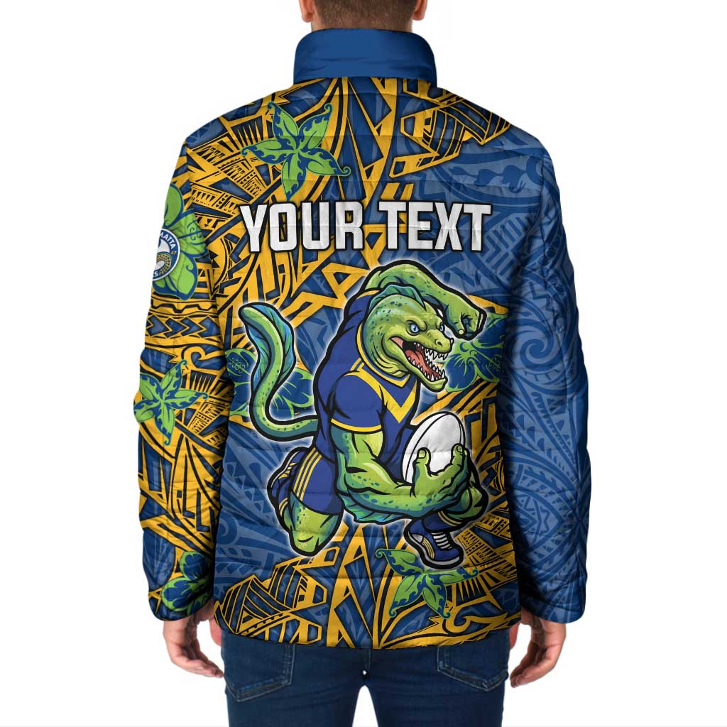 Personalised Parramatta Eels Padded Jacket Polynesian Tribal Pattern With Rugby Eel Mascot Art