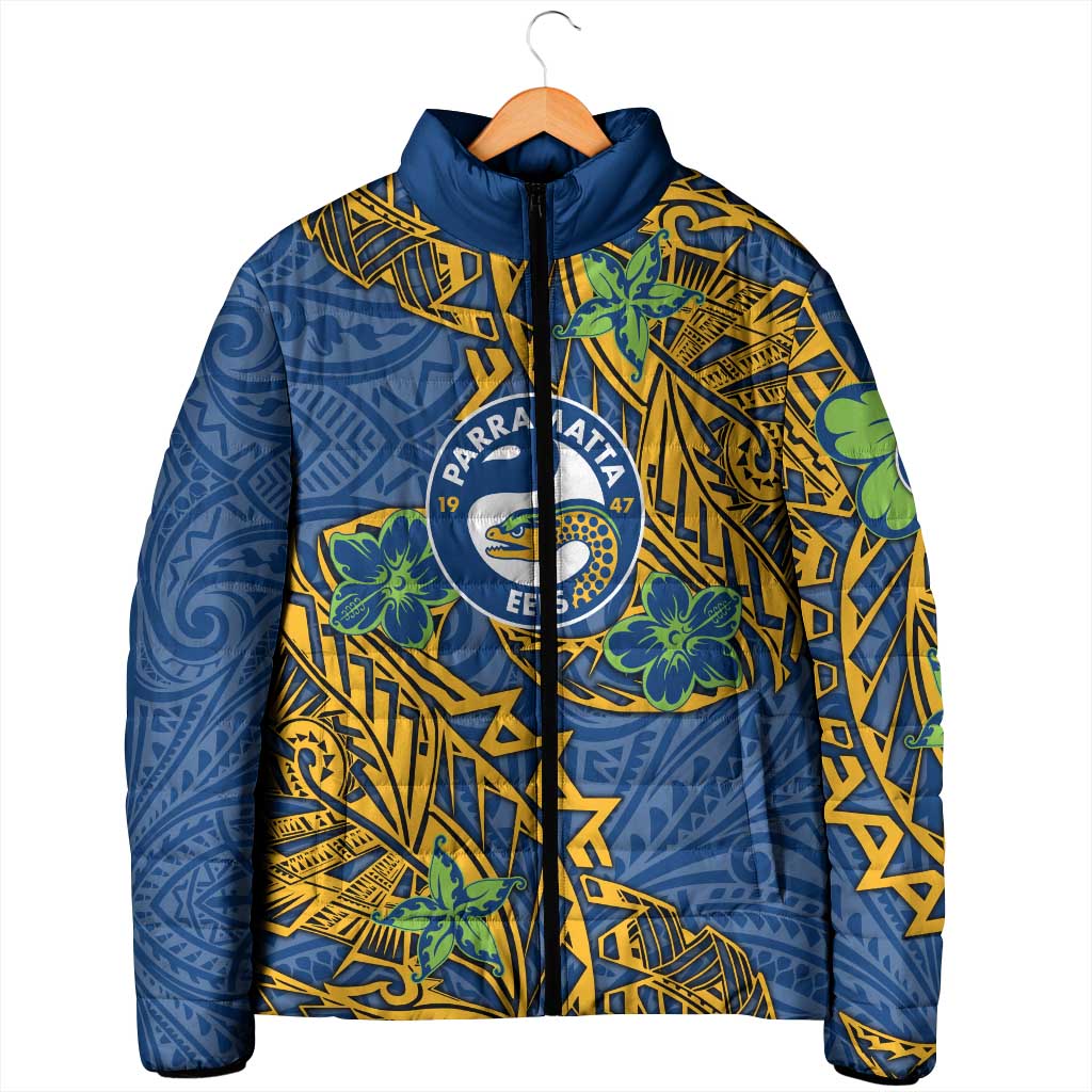 Personalised Parramatta Eels Padded Jacket Polynesian Tribal Pattern With Rugby Eel Mascot Art