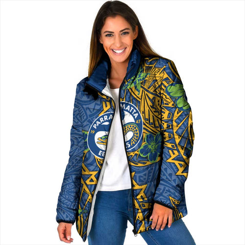 Personalised Parramatta Eels Padded Jacket Polynesian Tribal Pattern With Rugby Eel Mascot Art