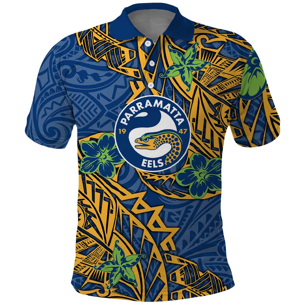 Personalised Parramatta Eels Polo Shirt Polynesian Tribal Pattern With Rugby Eel Mascot Art