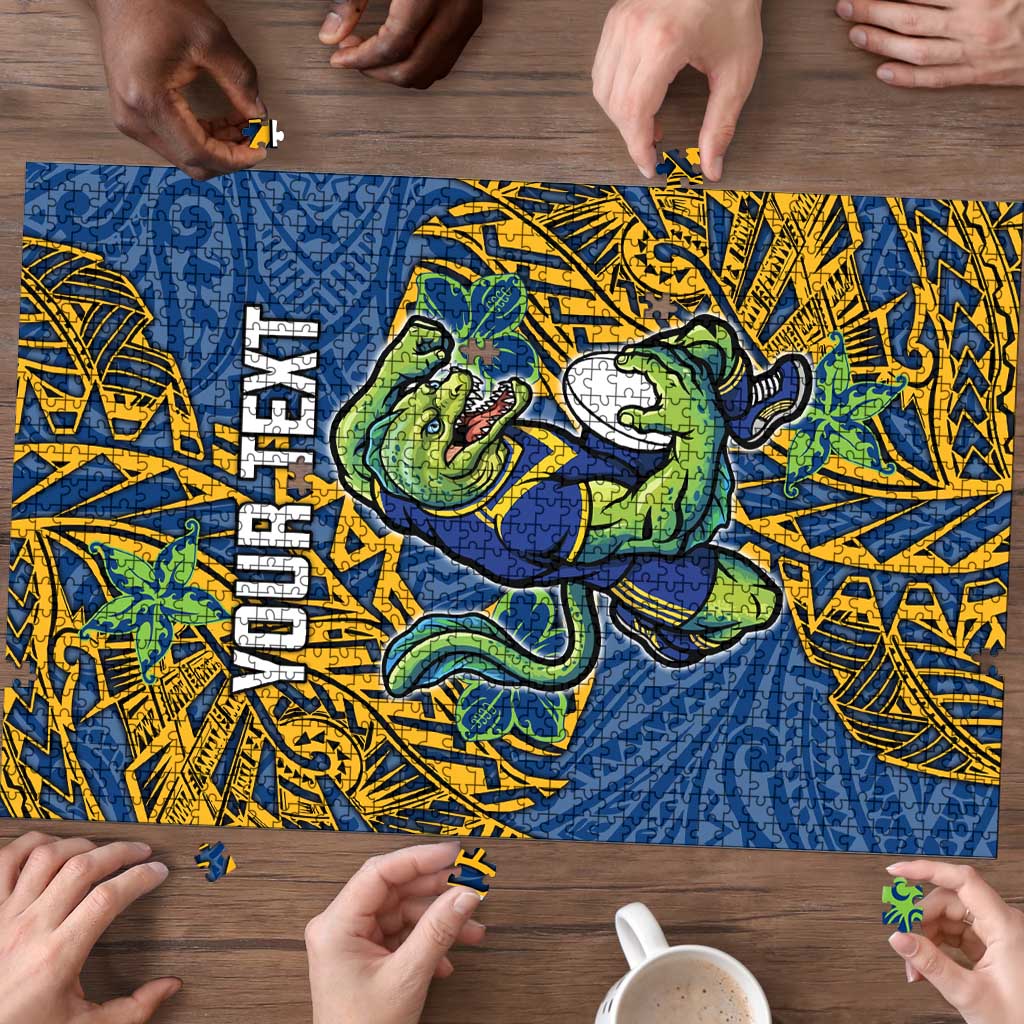 Personalised Parramatta Eels Puzzle Polynesian Tribal Pattern With Rugby Eel Mascot Art