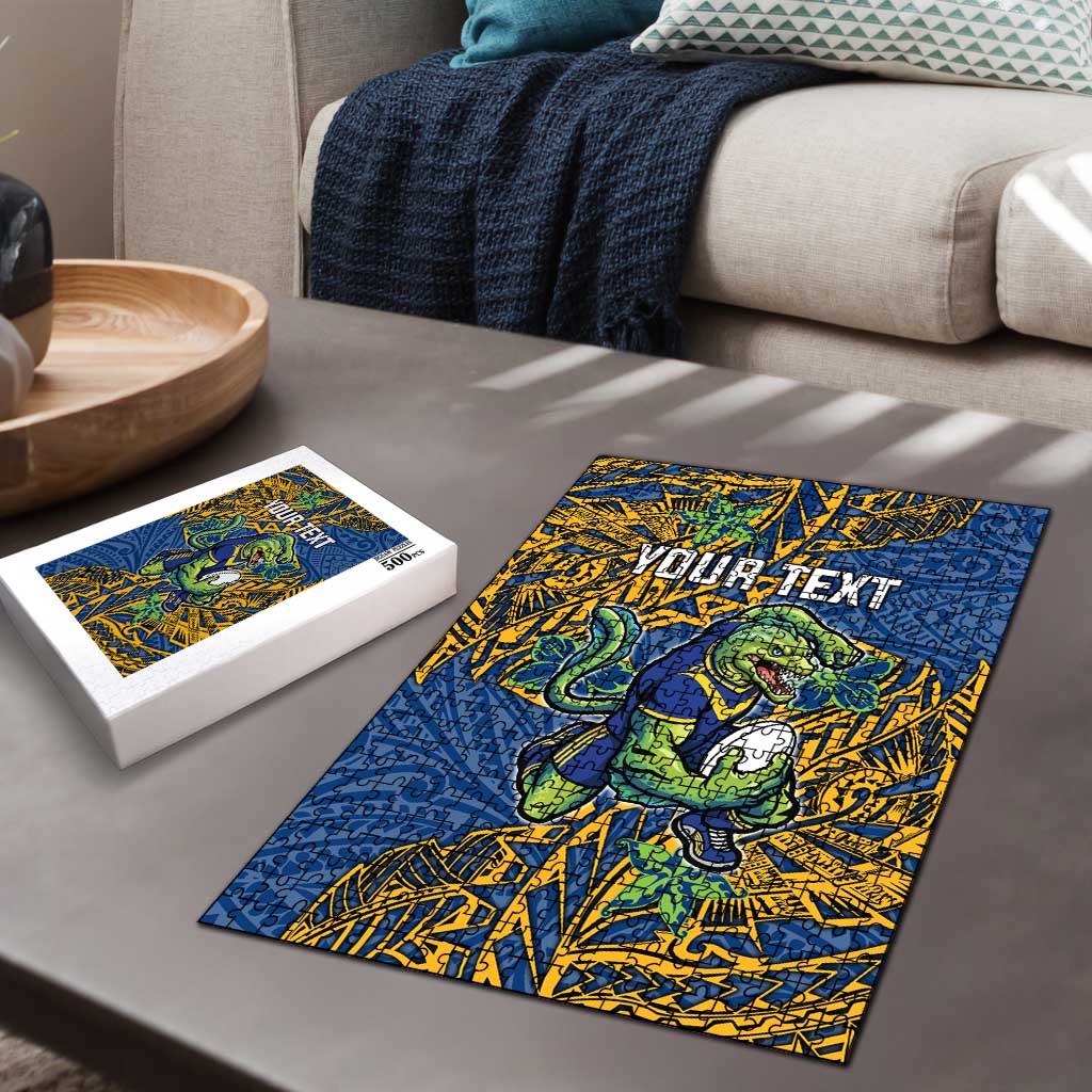 Personalised Parramatta Eels Puzzle Polynesian Tribal Pattern With Rugby Eel Mascot Art