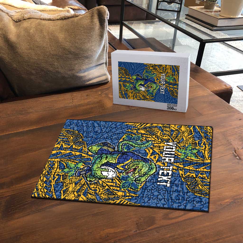 Personalised Parramatta Eels Puzzle Polynesian Tribal Pattern With Rugby Eel Mascot Art