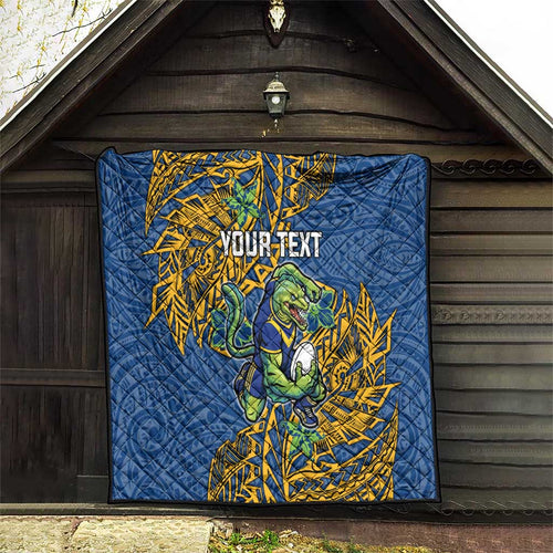 Personalised Parramatta Eels Quilt Polynesian Tribal Pattern With Rugby Eel Mascot Art