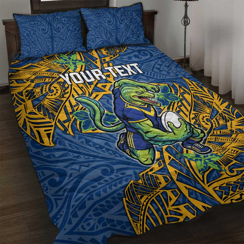 Personalised Parramatta Eels Quilt Bed Set Polynesian Tribal Pattern With Rugby Eel Mascot Art
