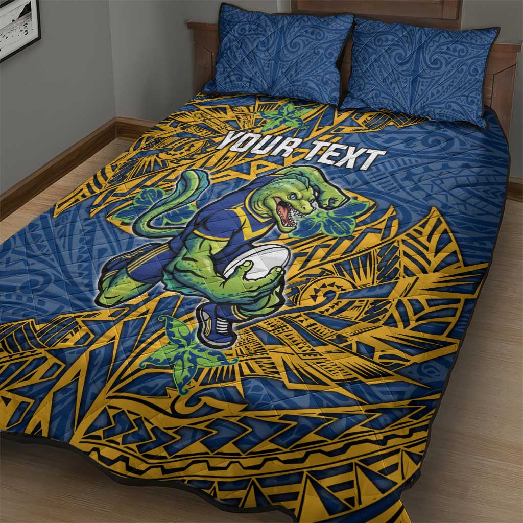 Personalised Parramatta Eels Quilt Bed Set Polynesian Tribal Pattern With Rugby Eel Mascot Art