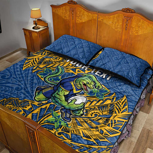 Personalised Parramatta Eels Quilt Bed Set Polynesian Tribal Pattern With Rugby Eel Mascot Art