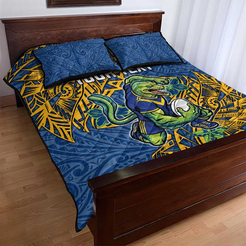 Personalised Parramatta Eels Quilt Bed Set Polynesian Tribal Pattern With Rugby Eel Mascot Art