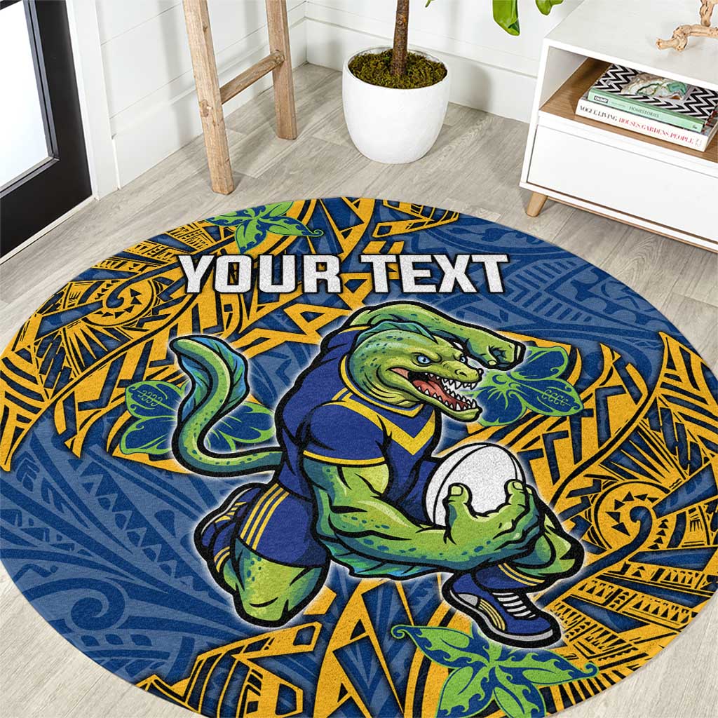Personalised Parramatta Eels Round Carpet Polynesian Tribal Pattern With Rugby Eel Mascot Art