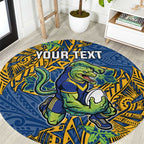 Personalised Parramatta Eels Round Carpet Polynesian Tribal Pattern With Rugby Eel Mascot Art