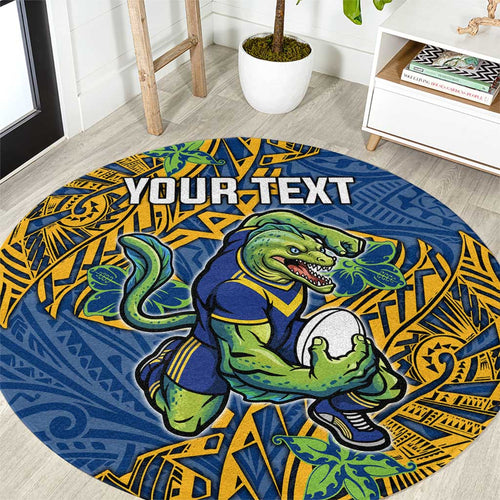 Personalised Parramatta Eels Round Carpet Polynesian Tribal Pattern With Rugby Eel Mascot Art