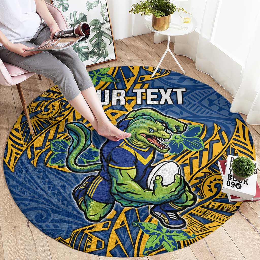 Personalised Parramatta Eels Round Carpet Polynesian Tribal Pattern With Rugby Eel Mascot Art