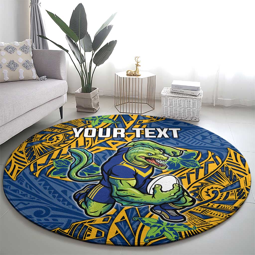 Personalised Parramatta Eels Round Carpet Polynesian Tribal Pattern With Rugby Eel Mascot Art