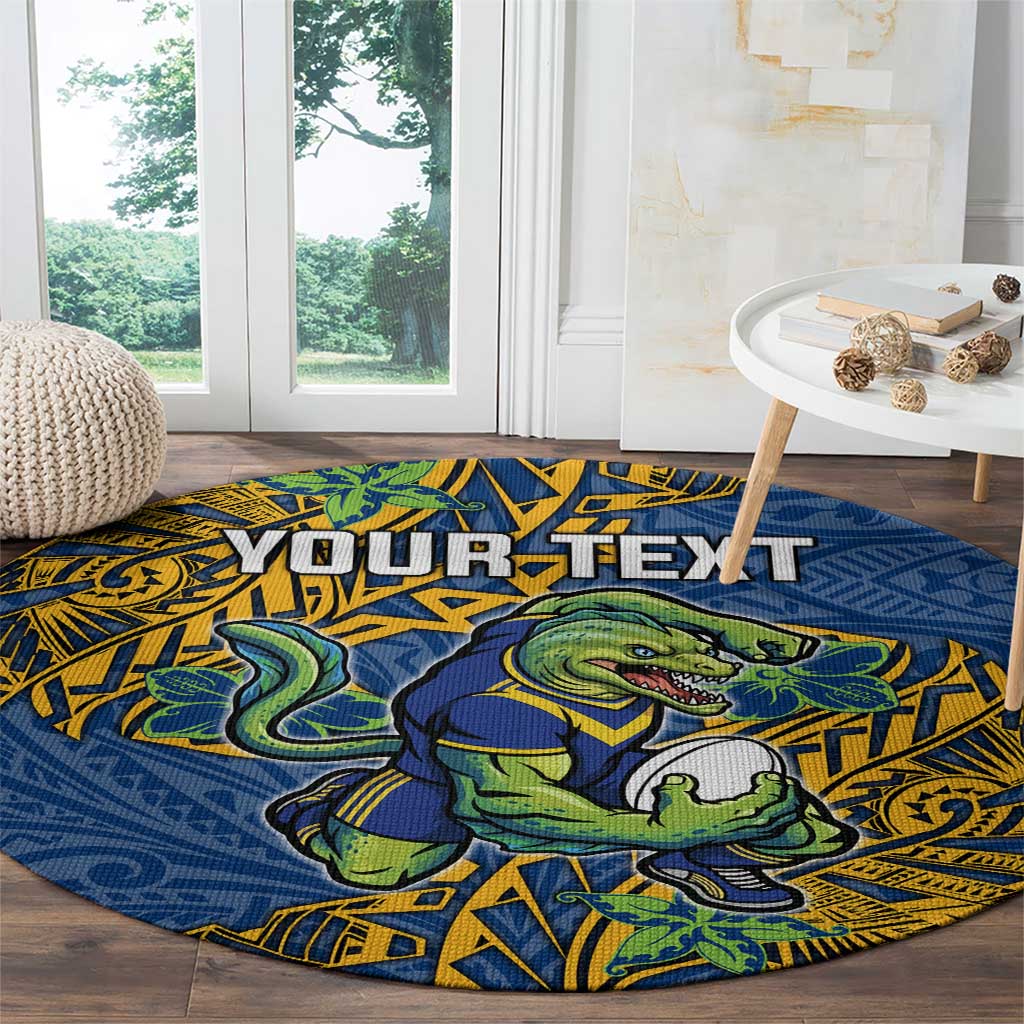 Personalised Parramatta Eels Round Carpet Polynesian Tribal Pattern With Rugby Eel Mascot Art