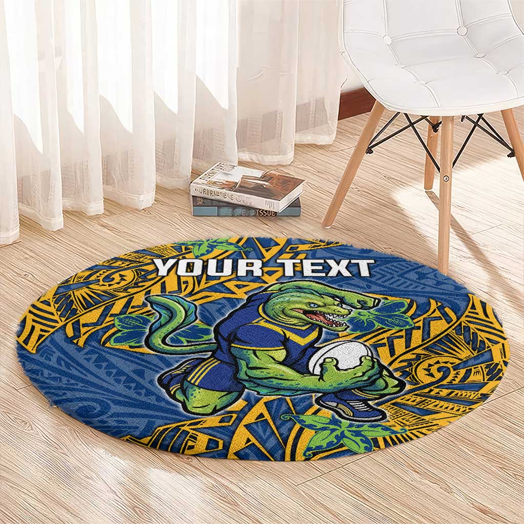 Personalised Parramatta Eels Round Carpet Polynesian Tribal Pattern With Rugby Eel Mascot Art